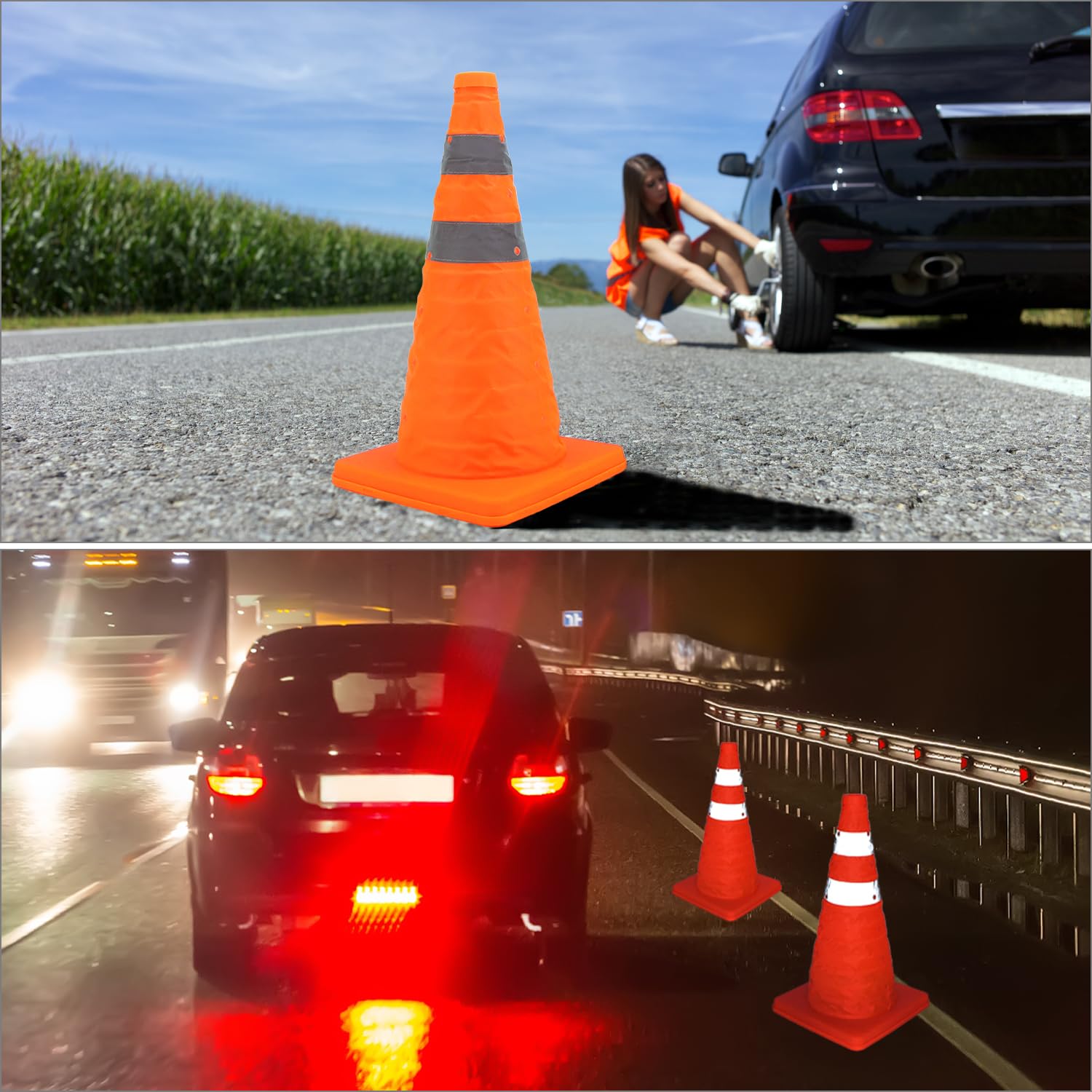 QWORK® 4 Pcs 18" Collapsible Traffic Safety Cones, Reflective Safety Cone, Pop up Road Parking Cones for Emergency Warning - Image 4