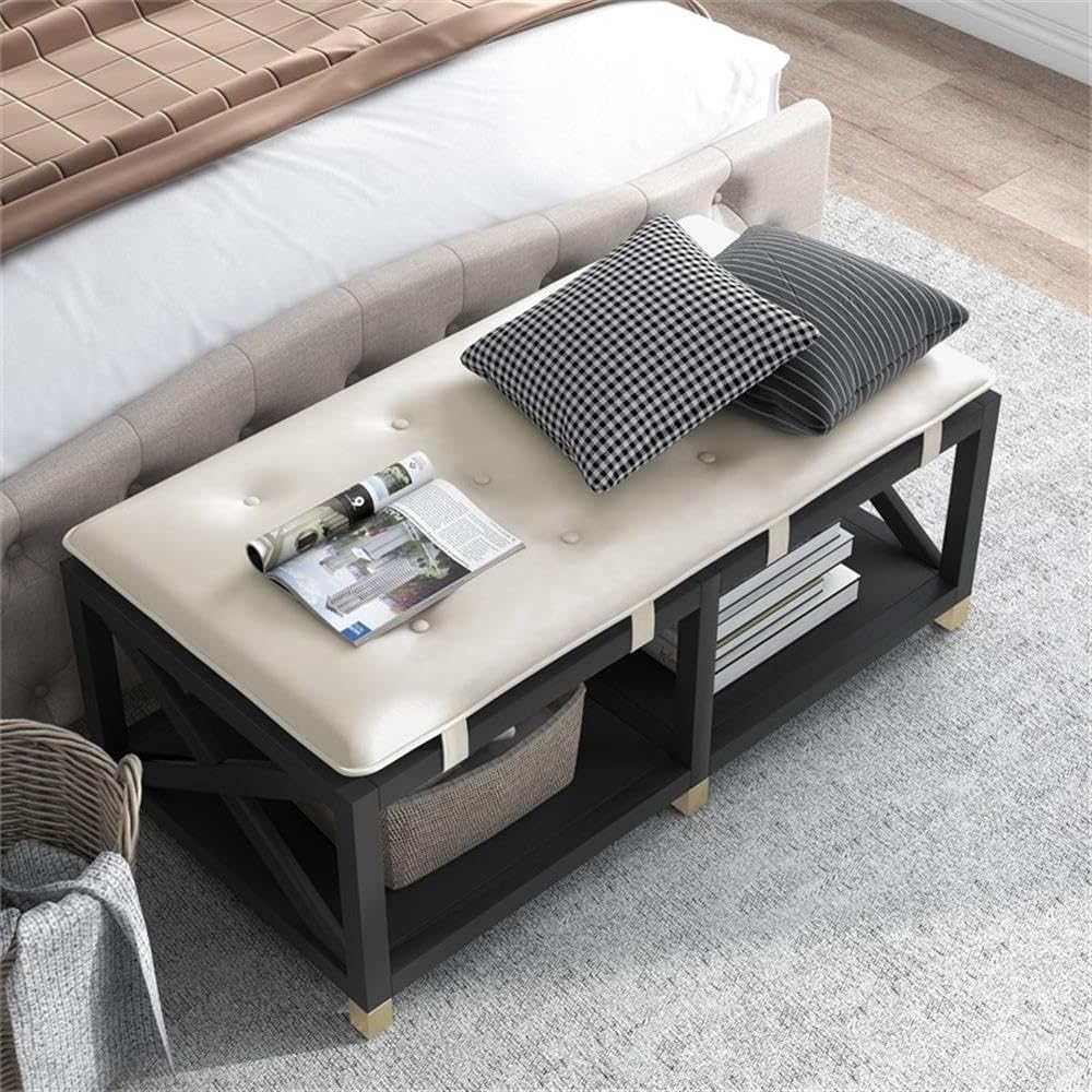 Furniture of America Tally 48.5" Wide Wood Bench with Removable Cream Cushion