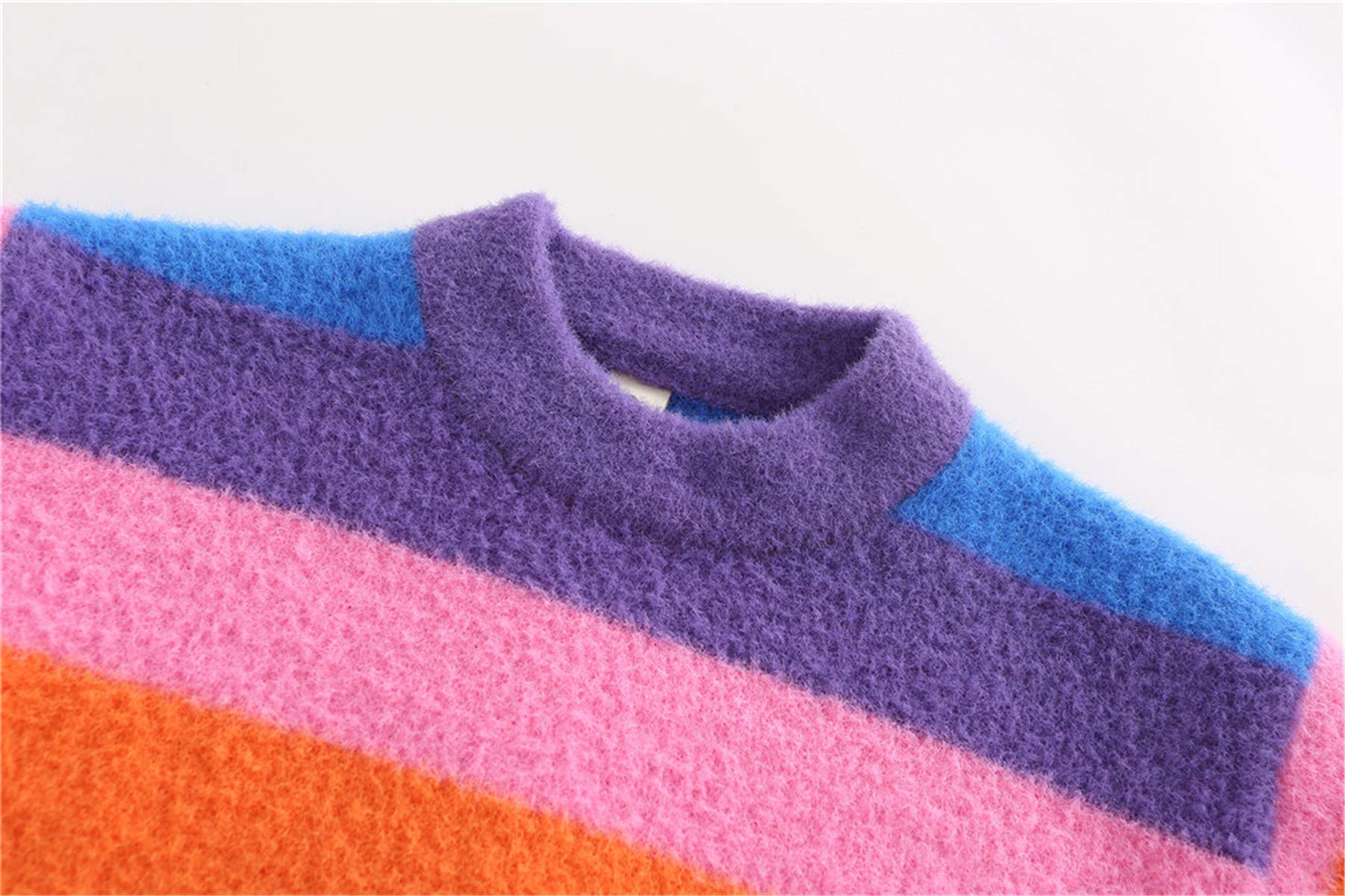 Little Kids Girls Colorful Striped Round Neck Rainbow Print Pullover Sweater Cotton Warm Sweatshirt Tops 3-4 Years