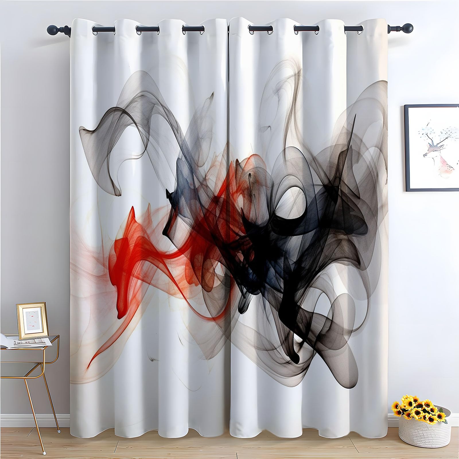 WQBQKKX Abstract Line Curtains Soft Colorful Thermal Insulated Blackout Curtains Botanical Print Pattern Window Drapes for Living Room-52 W x 96" L (Pack of 2)