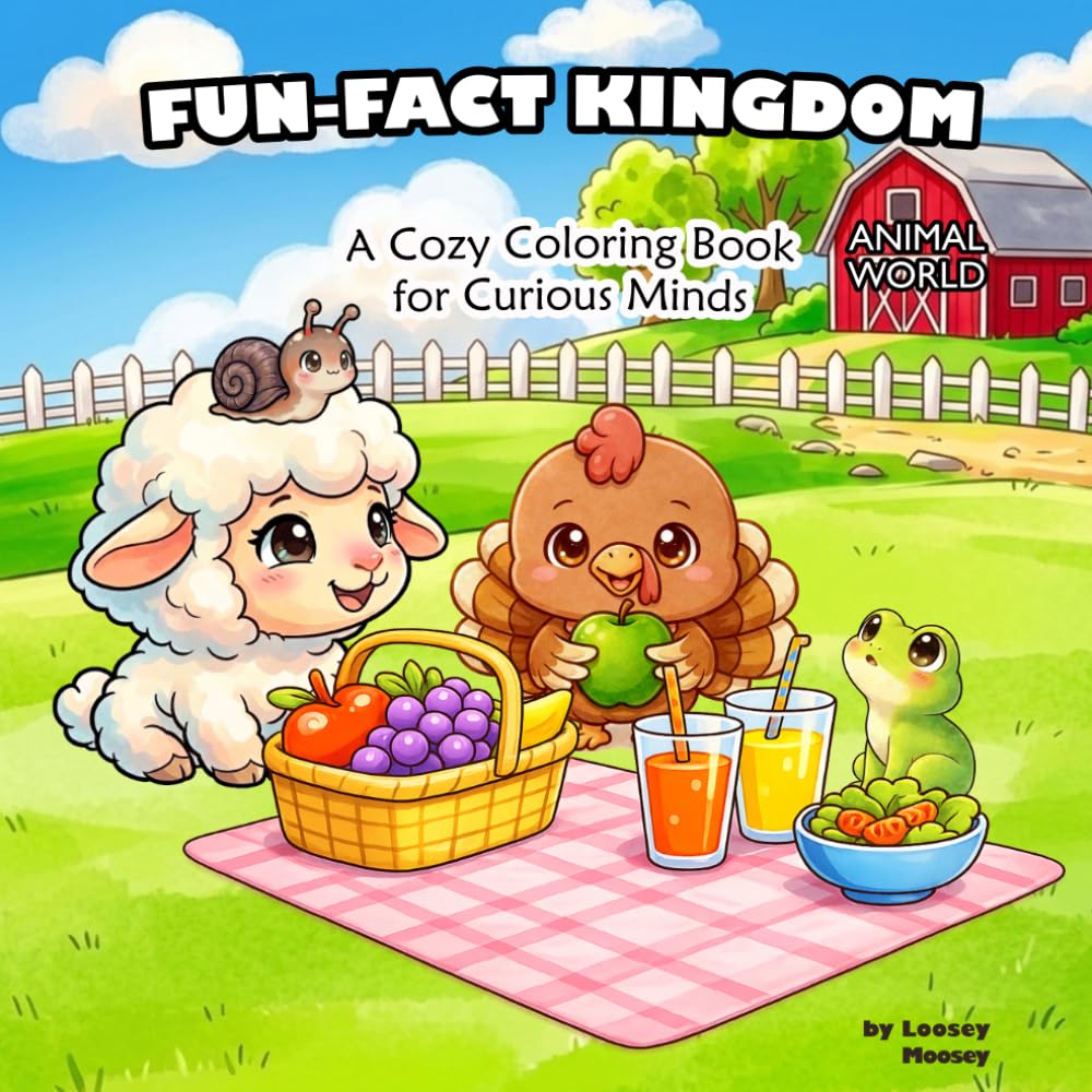 Fun-Fact Kingdom - ANIMAL WORLD: All-Ages Animal Coloring Book with Cute Creatures and Fun Facts for Relaxation, Learning, and Creativity – 40 Single-Sided Pages