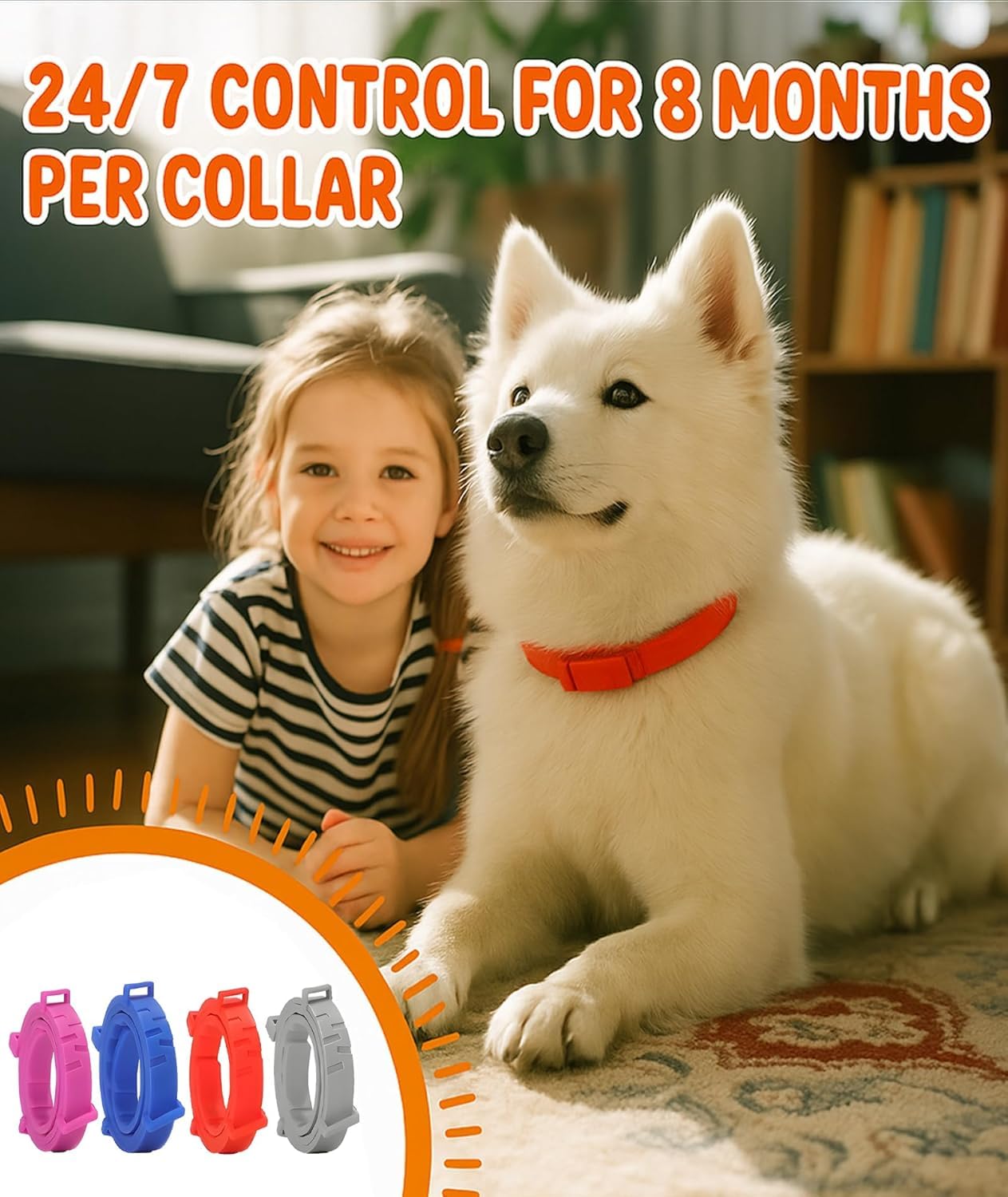 Dog Flea & Tick Collar for Dogs Adjustable Collar with Flea and Tick Protection, Durable Waterproof for Daily Pet Care Outdoor Dog Puppy Kitten Cats Safe Efficiently Repell Locust Lice of Pets 3