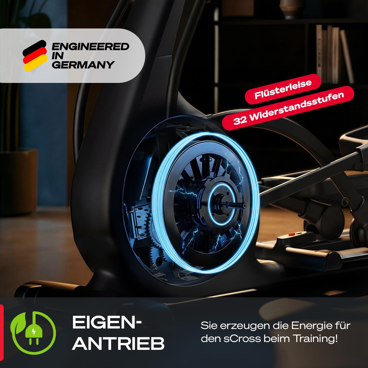 Sportstech sCross, Crosstrainer für Zuhause, Ellipsentrainer Stepper für Zuhause mit 32 Widerstandsstufen, Knob-Display, Steigung, Tablethalterung, bis 150 kg, 23 kg Schwungrad, 48 cm Schrittlänge