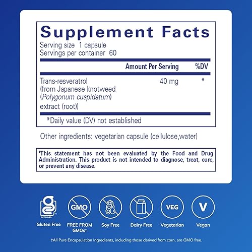 Miniatura 9 de Pure Encapsulations Resveratrol  Suplemento para apoyar la salud cardiovascular, cognitiva y celular*  120 cápsulas
