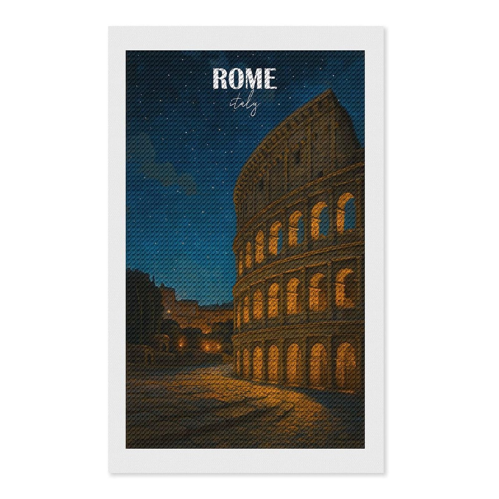 Junmoney Rome Italy Colosseum Night Diamond Painting Canvas Set 12"x20", for Adults, Decorate Your Room, Festive Craft Gift, Office Decor