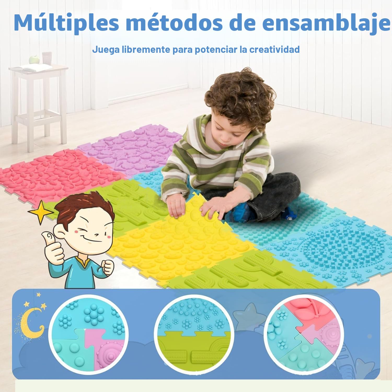 Tapete de Juego ortopédico de Rompecabezas de Masaje, tapete de Entrenamiento sensorial Texturizado, Azulejos para niños y Adultos, niños autistas