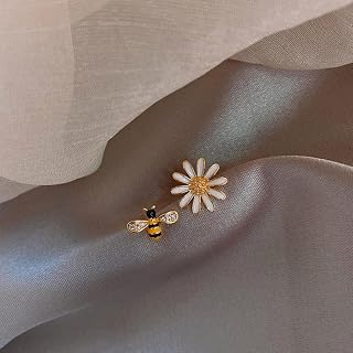 New Fashion Flower Asymmetrical Stud Earrings Trendy Cute Black Drop Glaze Bee Party Jewelry for Women