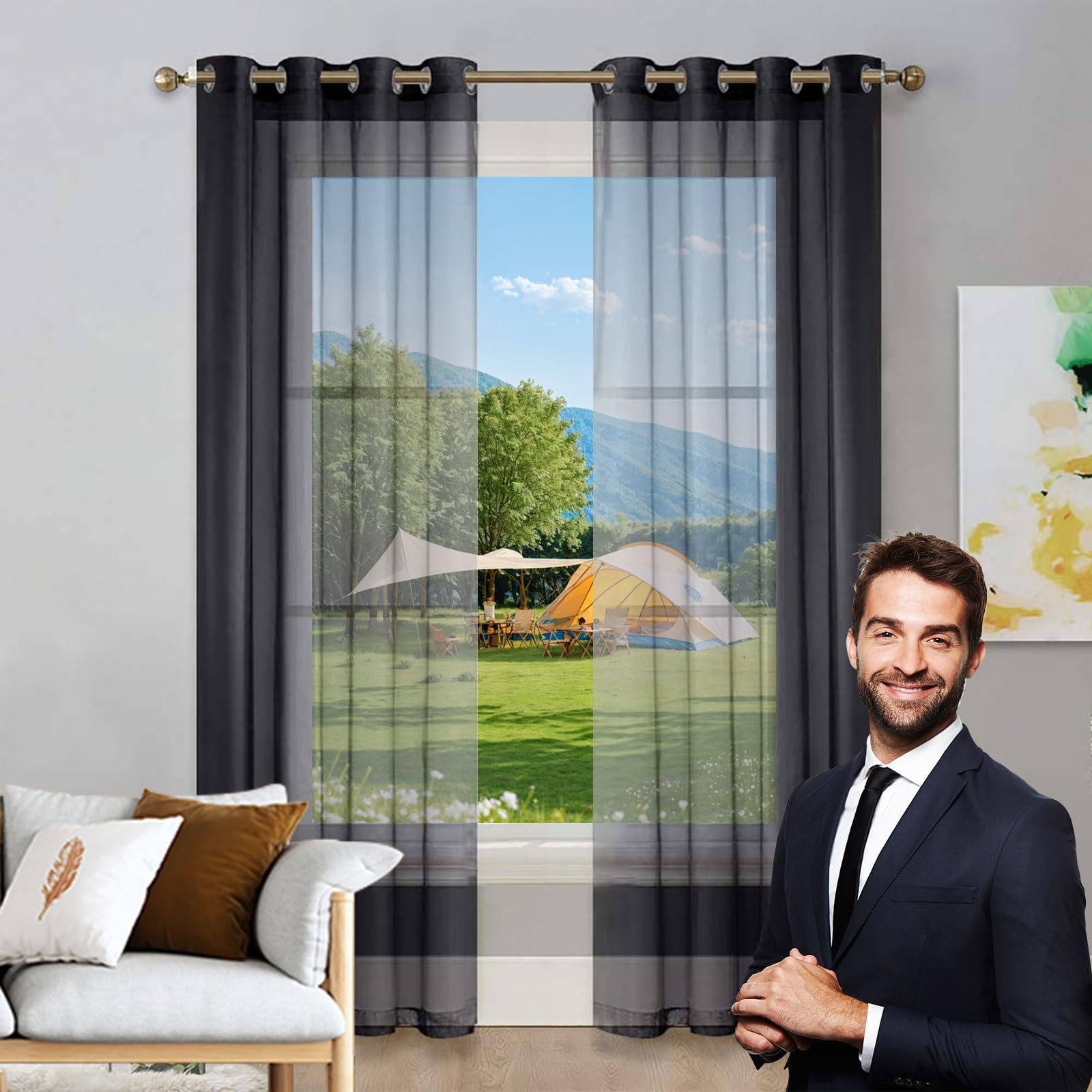 Rideaux voilage anti-UV et adoucisseur de soleil pour porte et salon