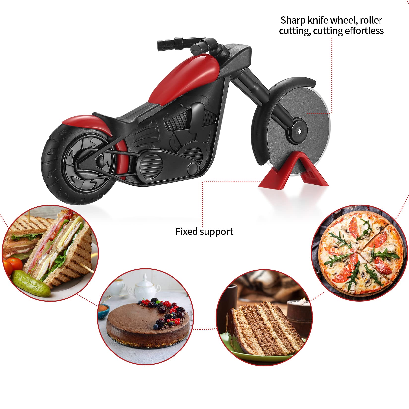 Motocykl Pizzaschneider, Nóż do Pizzy ze Stali Nierdzewnej, Dwukołowy, Nowość, Motocykl Pizzarad, Cięcie Ciasta, Rolka do Pizzy z Stojakiem, Powłoka Nieprzywierająca, Akcesoria Kuchenne, Narzędzia