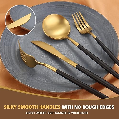 Miniatura 4 de Oliviola - Juego de cubiertos de acero inoxidable de 40 piezas para 8 personas, color negro mate, acabado satinado, apto para lavavajillas