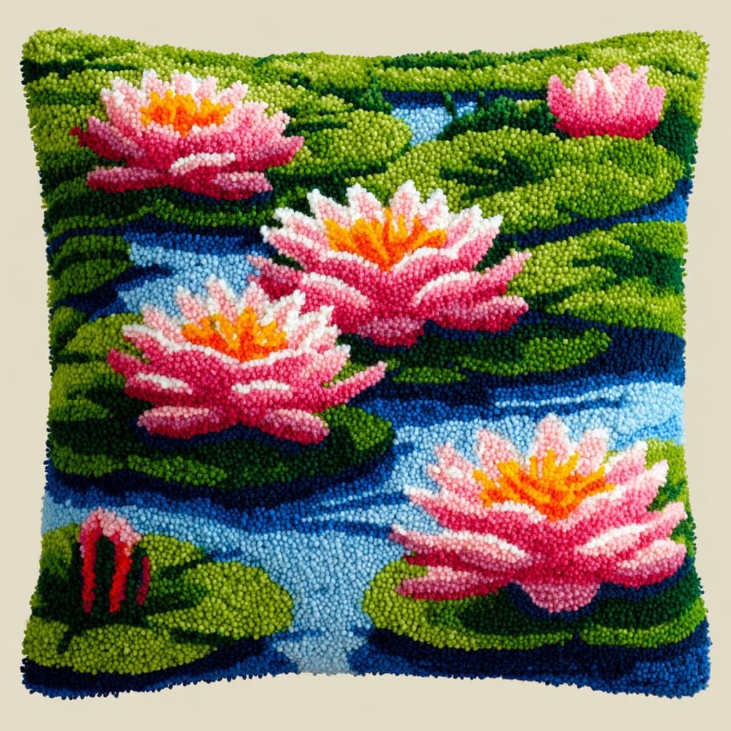 WallustrioaW Latch Hook Cushion Kits,Lotus Flowers