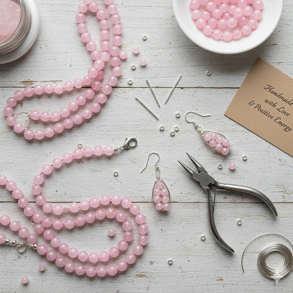 Pink Jade Necklace – 6mm Smooth Polished Round Beads, 22 Inch Handmade Natural Gemstone Jewelry | Elegant Bead Strand Necklace for Women | Fashion Gift Jewelry