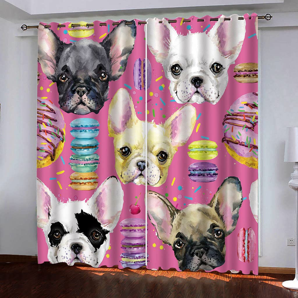 Rideaux occultants roses avec motif chien mignon | Paire de draperies 140x290 cm