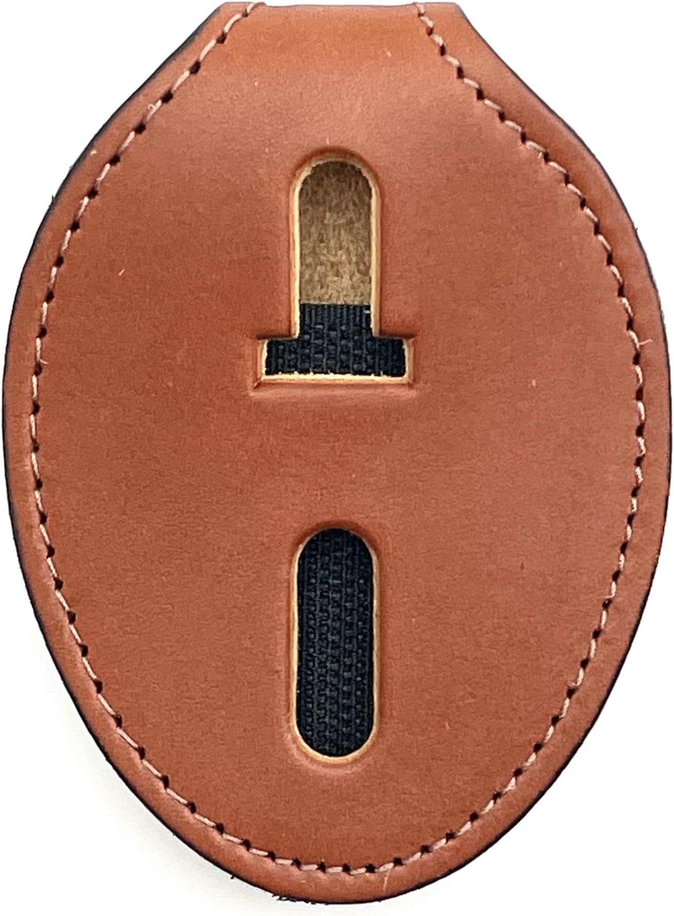 Perfect Fit Shield Wallets Tan Oval Belt Clip On Badge Holder with Neck Chain