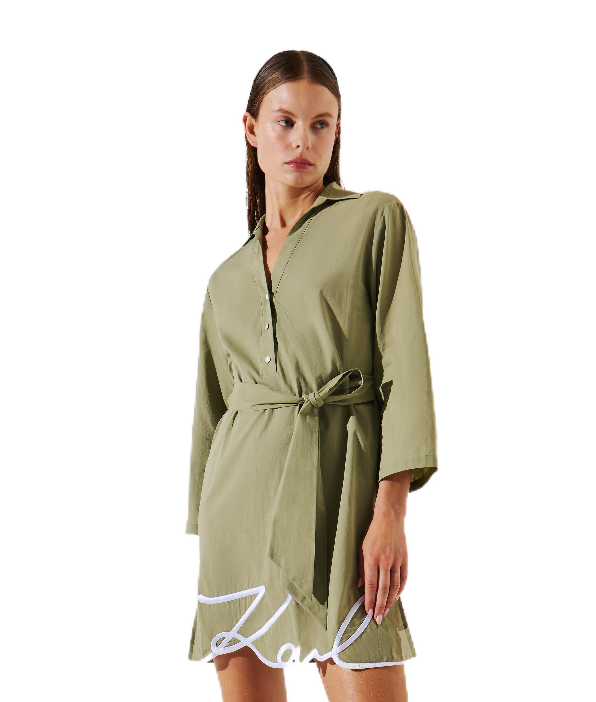 KARL LAGERFELD Women's Karl DNA Signature Beach Dress, Oil Green, M