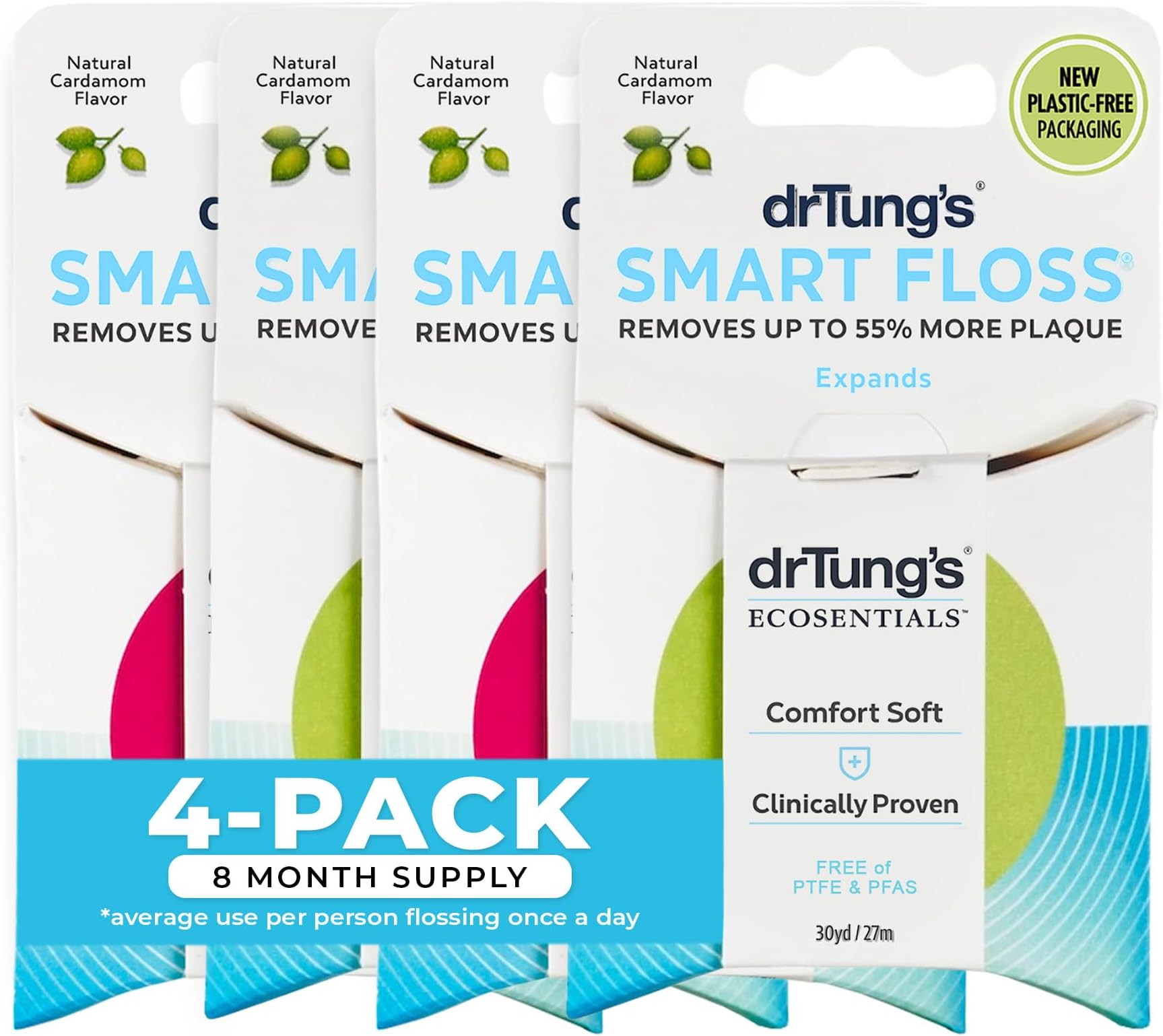 Dr. Tung's Smart Floss, 30 yds, Natural Cardamom Flavor 1 ea Colors May Vary (Pack of 4)