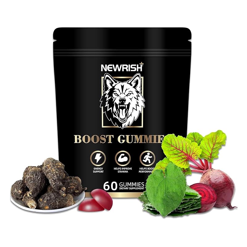 Newrish Suplemento para energia em gomas com peptídeo de ostra, maca, epimédio, ginseng e schisandra, 60 gomas