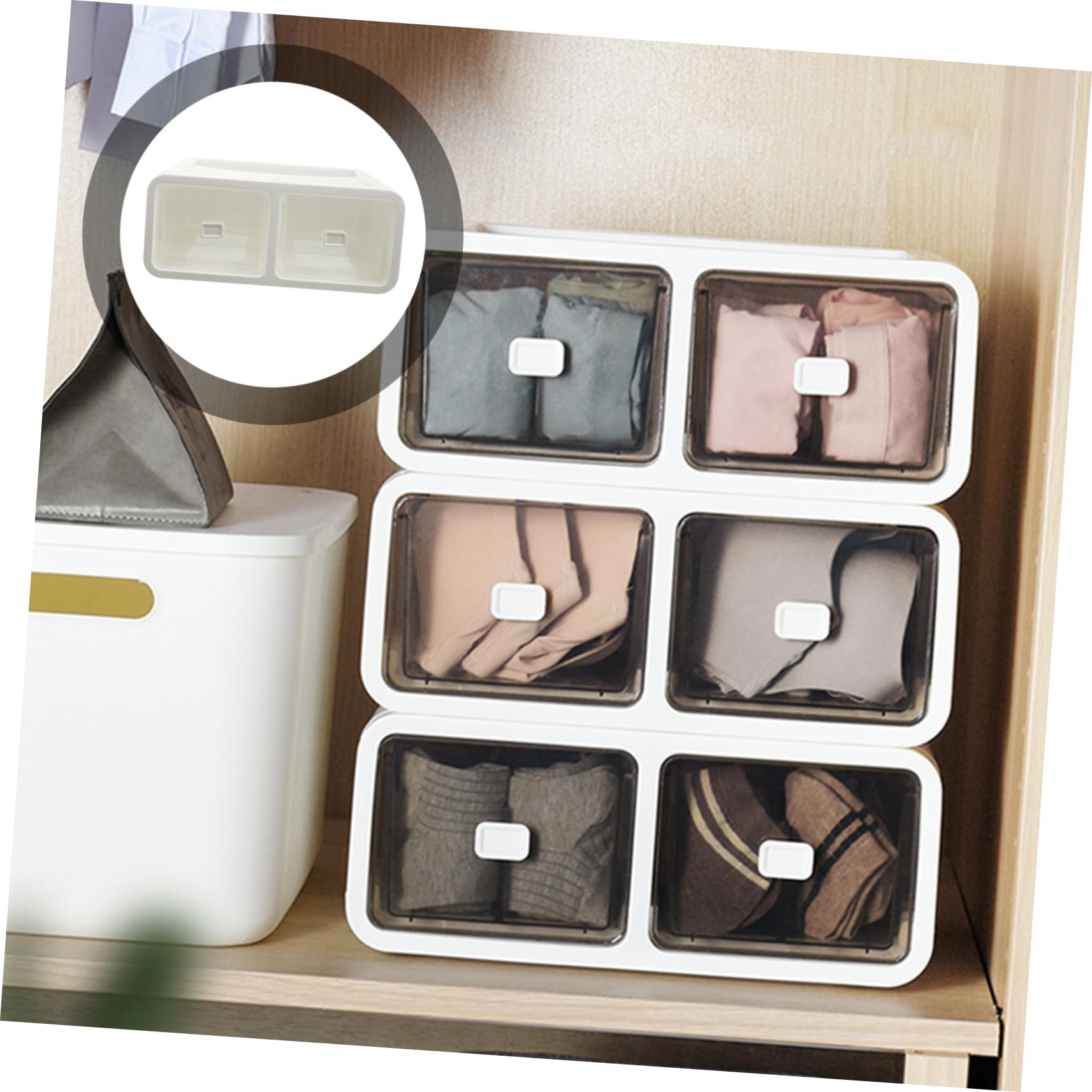 Boîte de Rangement Sous-vêtements Empilable 2 Compartiments en Pp Blanc Résistant Protection Chaussettes et Lingerie pour Placard Maison