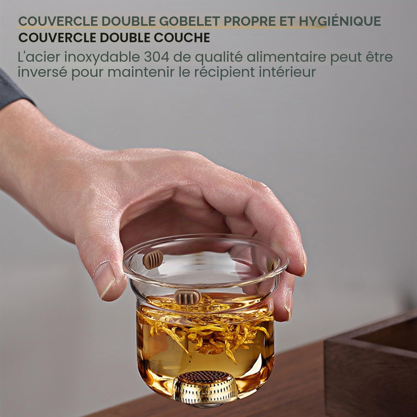 Enchantipot Théière en verre avec infuseur, séparation magique de l'eau, poignée en bois, verre borosilicate résistant à la chaleur, avec passoire (700 ml, transparent)