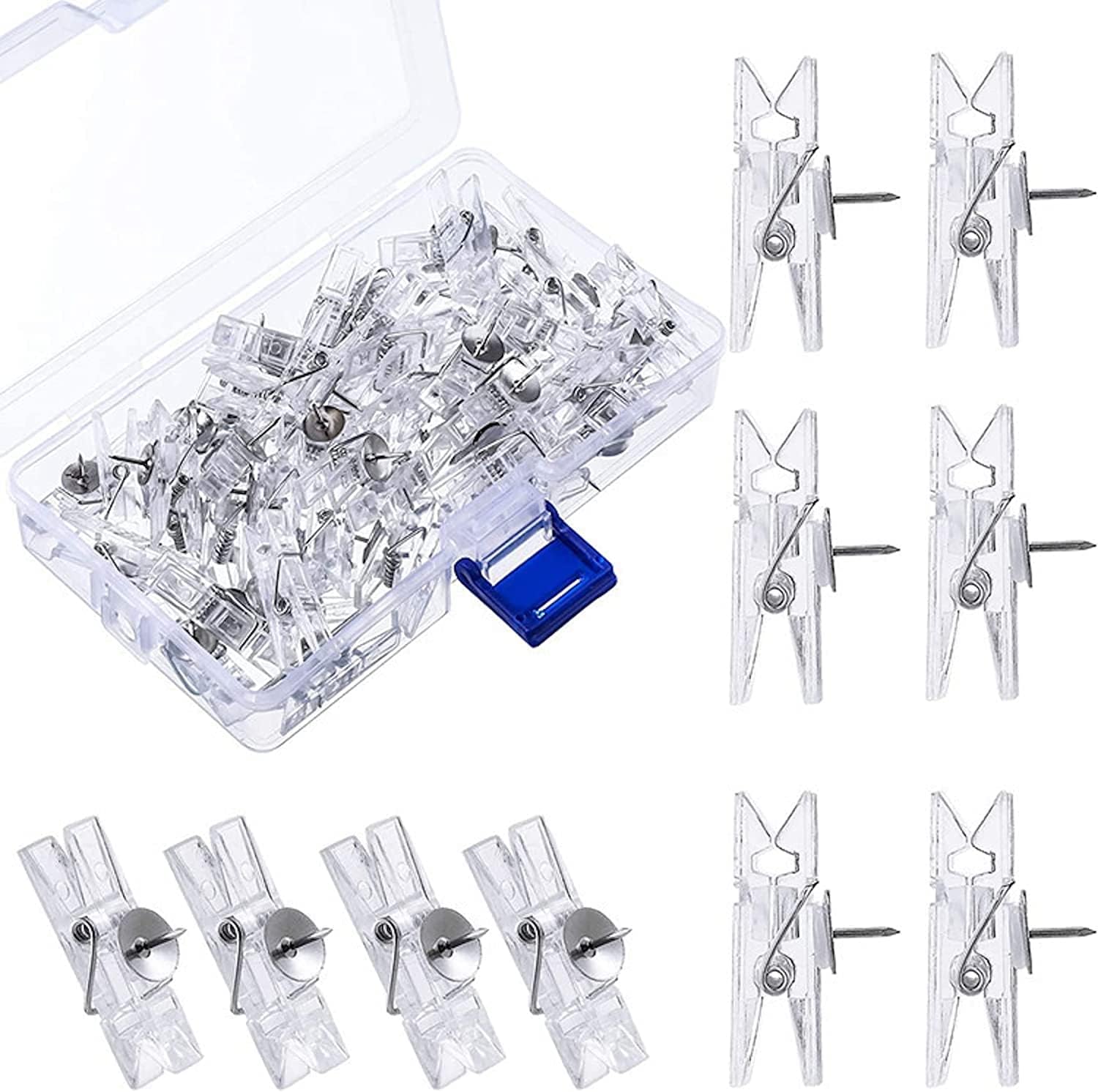 50 Pieces Push Pin Clips Plastic Push Pins for Cork Board Push Pins Tacks Mini Photo Clips