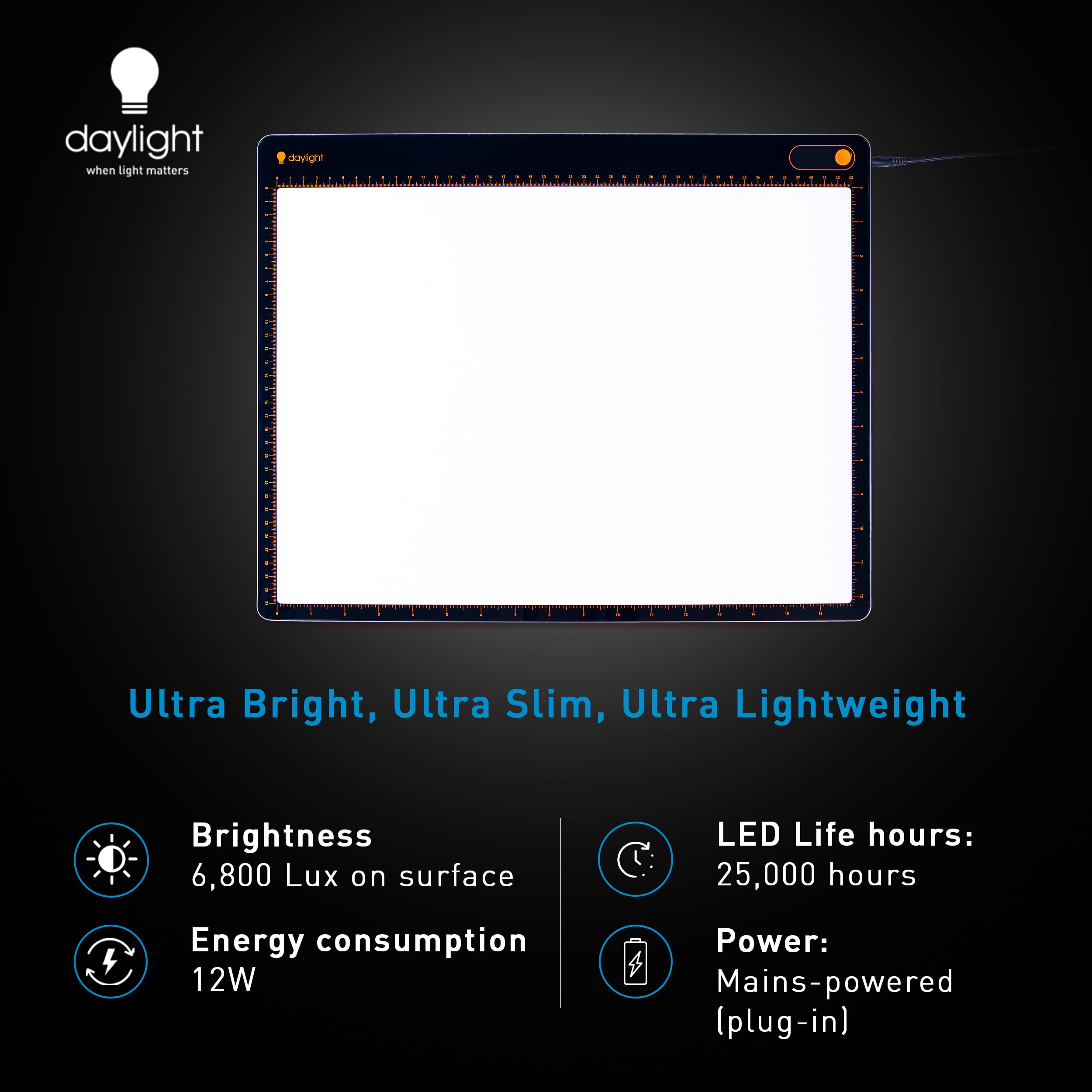 Daylight Tabla XL A3 Professional Lightpad - Tavola da tracciamento a LED in alluminio ultra sottile con dimmer a 3 fasi e 6.800 Lux