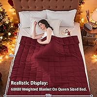Vista 2 de Yescool - Manta con peso para adultos (20 libras, 60 x 80 pulgadas, rojo), manta gruesa pesada para cama tamaño Queen/Full para dormir, perfecta