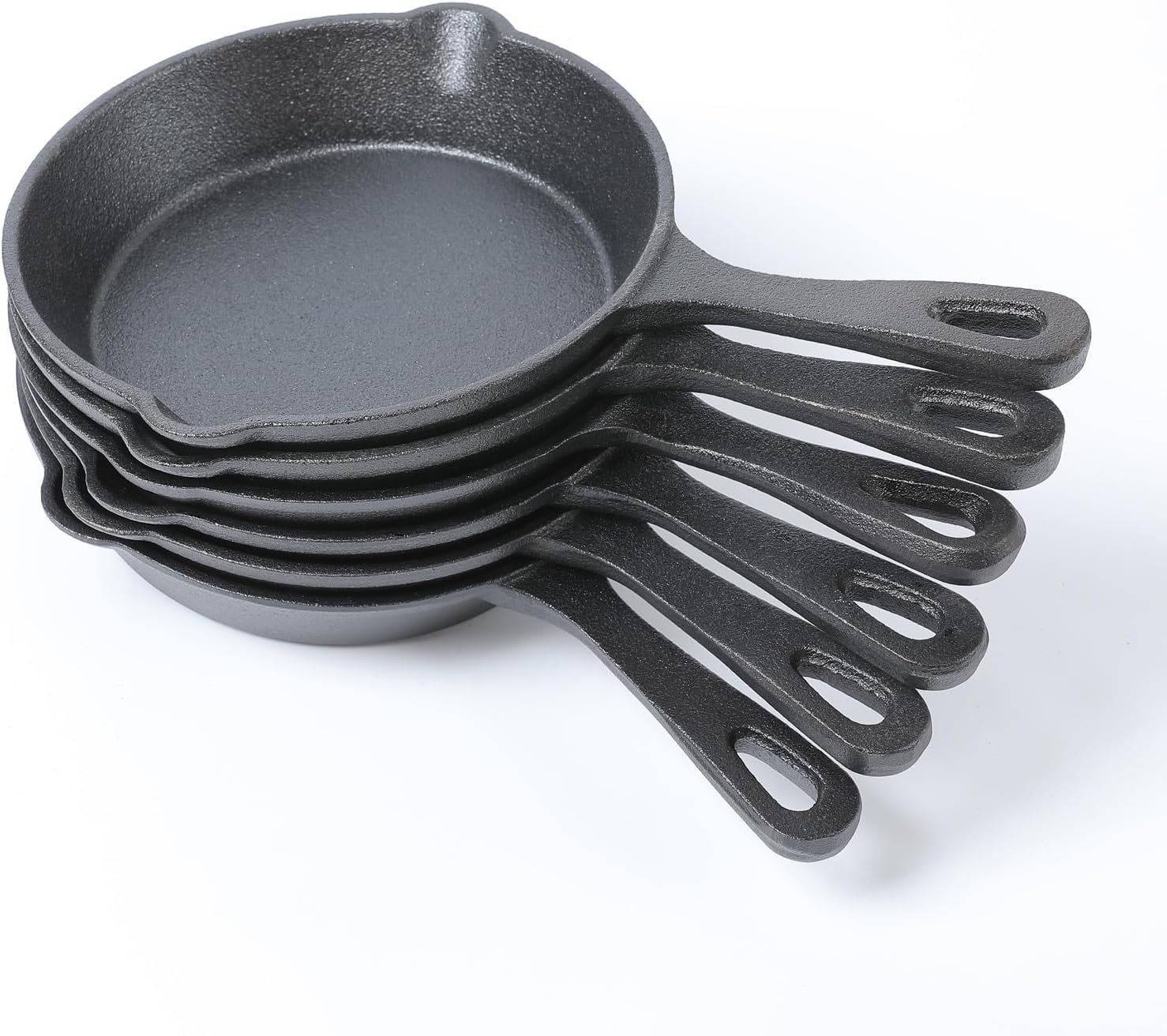 HAWOK Cast Iron Skillet Set 6 Pcs, Dia.6 Inch Round Pan, Cast Iron Server, Frying Pan, Pre-seasoned