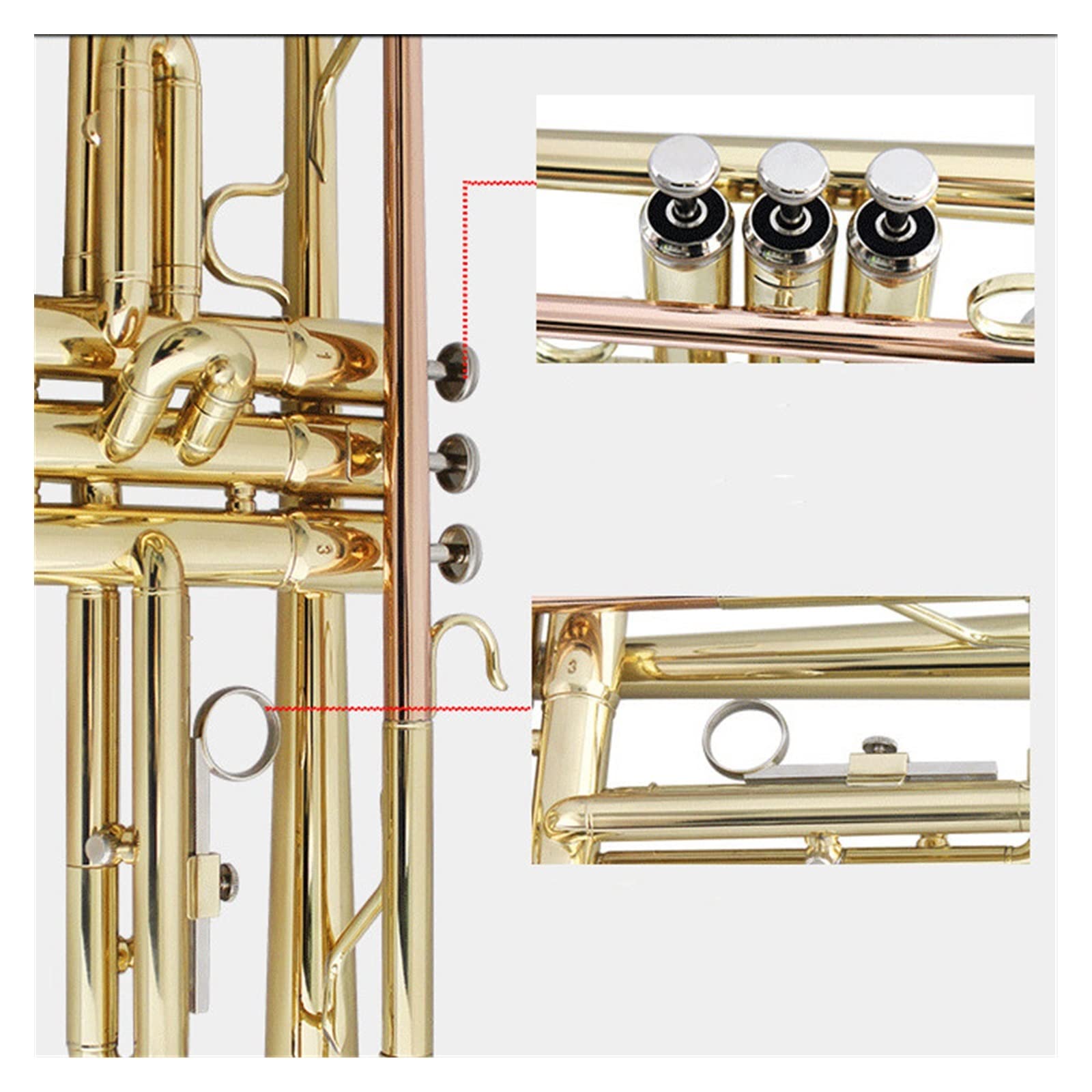 Messing Trompeten B-Trompete, Blechblasinstrument, Horn, Schüler, Anfänger, Band, Professionelle Leistungsprüfung (Color : Gold)