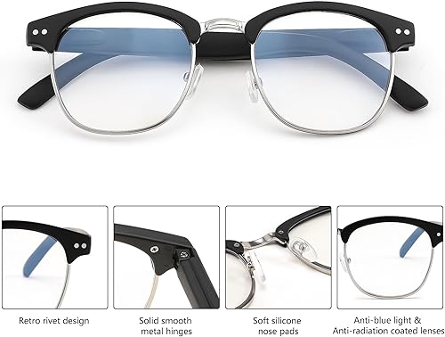 Miniatura 3 de FEISEDY Gafas de lectura clásicas medio marco retro semi-montura transparente lente azul bloqueo luz azul B0005