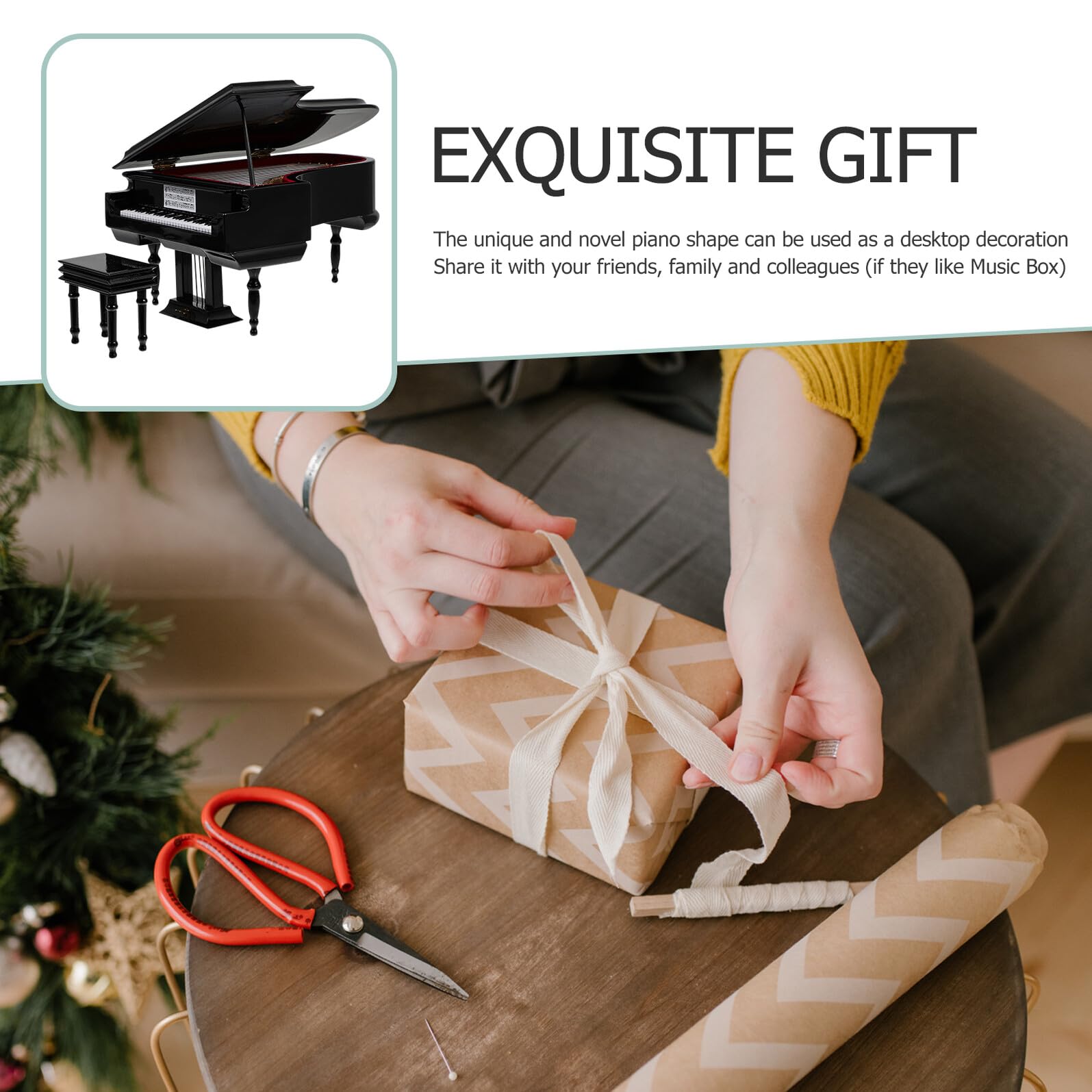 NUOBESTY Carillon Mini a Forma di Pianoforte, Decorazione da Tavolo in Plastica, Legno e Metallo, Nero, per Camera da Letto e Scrivania