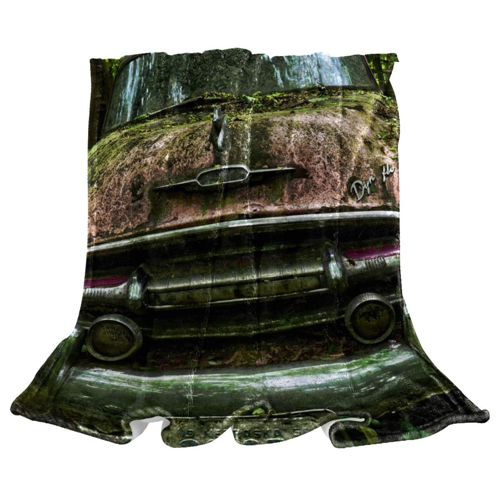 Couverture polaire légère canapé plaid peluche chaud motif forêt et voiture