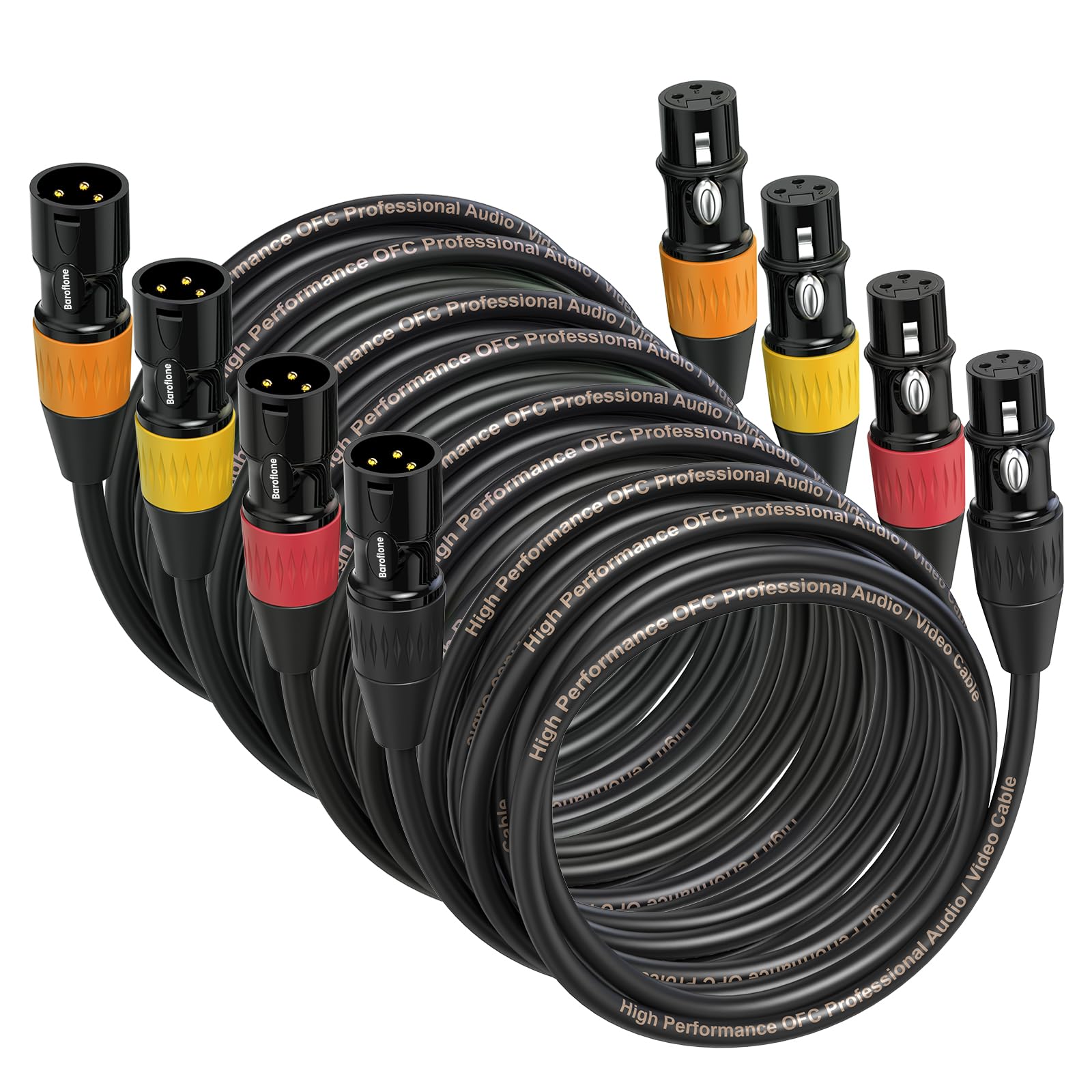 XLR-Kabel, Mikrofonkabel, 7,6 m, XLR-Lautsprecherkabel, Stecker auf Buchse, vergoldet, 3-polig, für Mikrofone, Bühnenbeleuchtung, Lautsprechersysteme und mehr, 4 Packungen