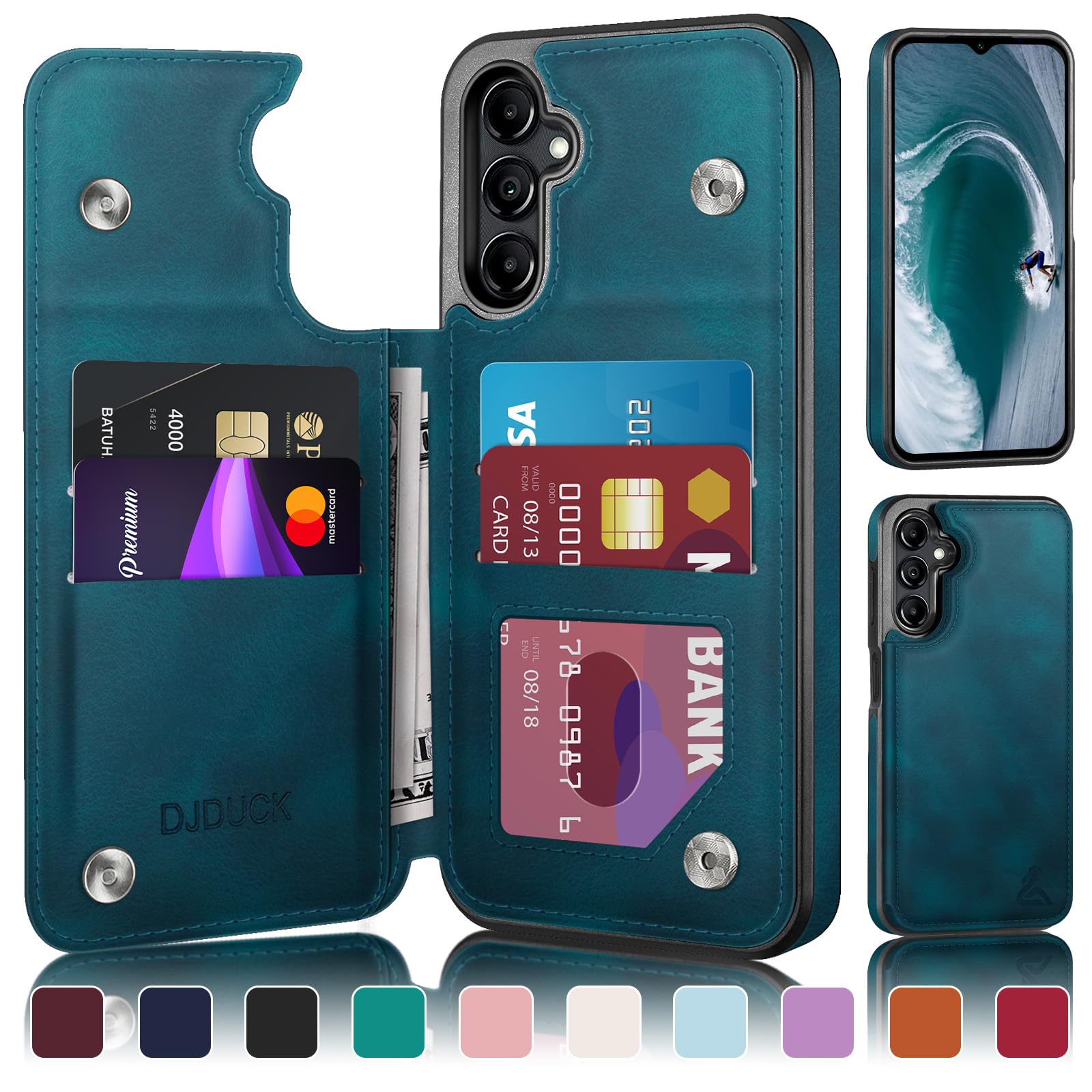 DJDUCK Designed for Samsung Galaxy A15 5G Case Wallet with Card Holder, [Magnetic Clasp Cover] [RFID Blocking Leather Protection] Shockproof Women Men