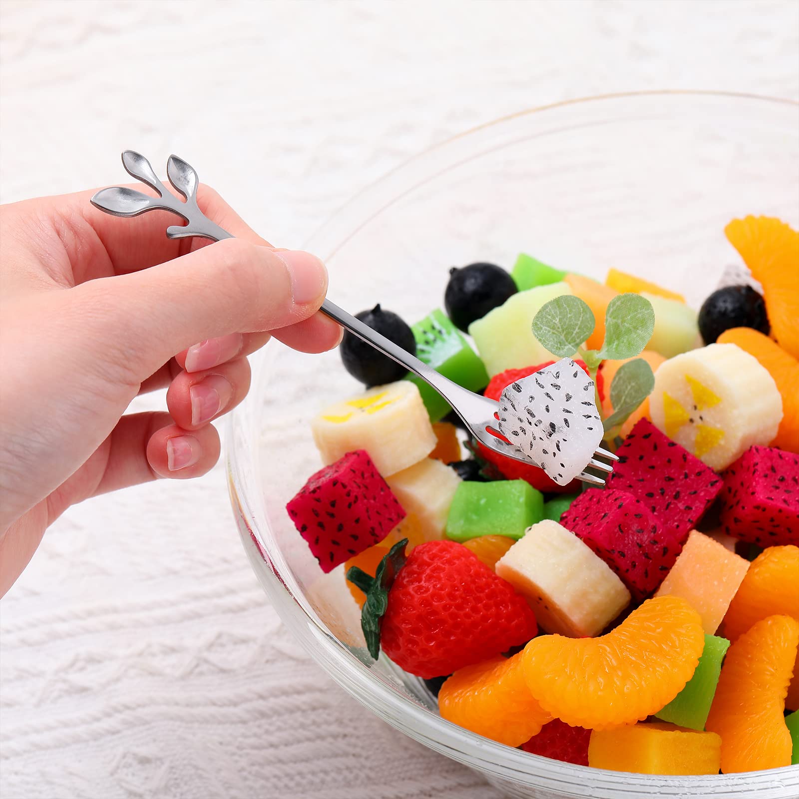 Cuchara de café de acero inoxidable y tenedor de aperitivos, cuchara de postre, mini utensilios de postre, cucharas y tenedores creativos para remover frutas, pasteles, café, té (plata, 40 piezas)