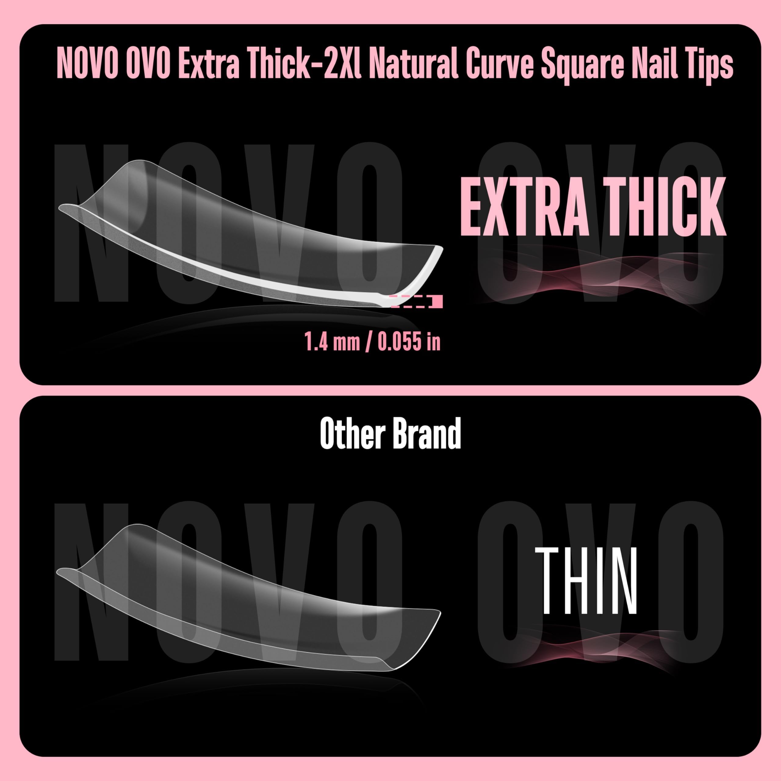 NOVO OVO Halloween XXL Shape Square Slight Curved Nail Tips No C Curve, Extra Thick Natural Curve Clear False Nails Press on - Image 4