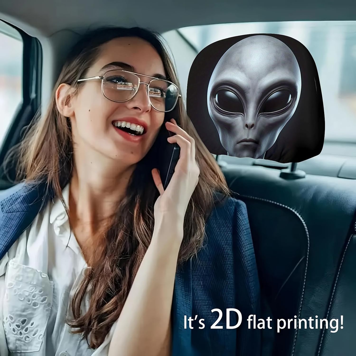 Alien Face Car Headrest Covers for Unique Cabin Decor image 4