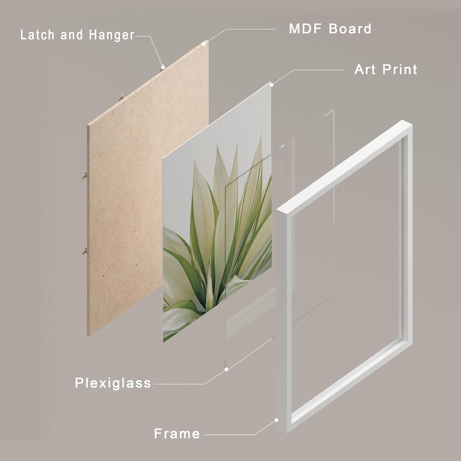 SIGNWIN Framed Tropical Succulent Wall Art, Close Up Green Fan Leaf Desert Wall Decor Prints, Nature Wilderness Wall Décor for Living Room, Bedroom - 11"x14" White
