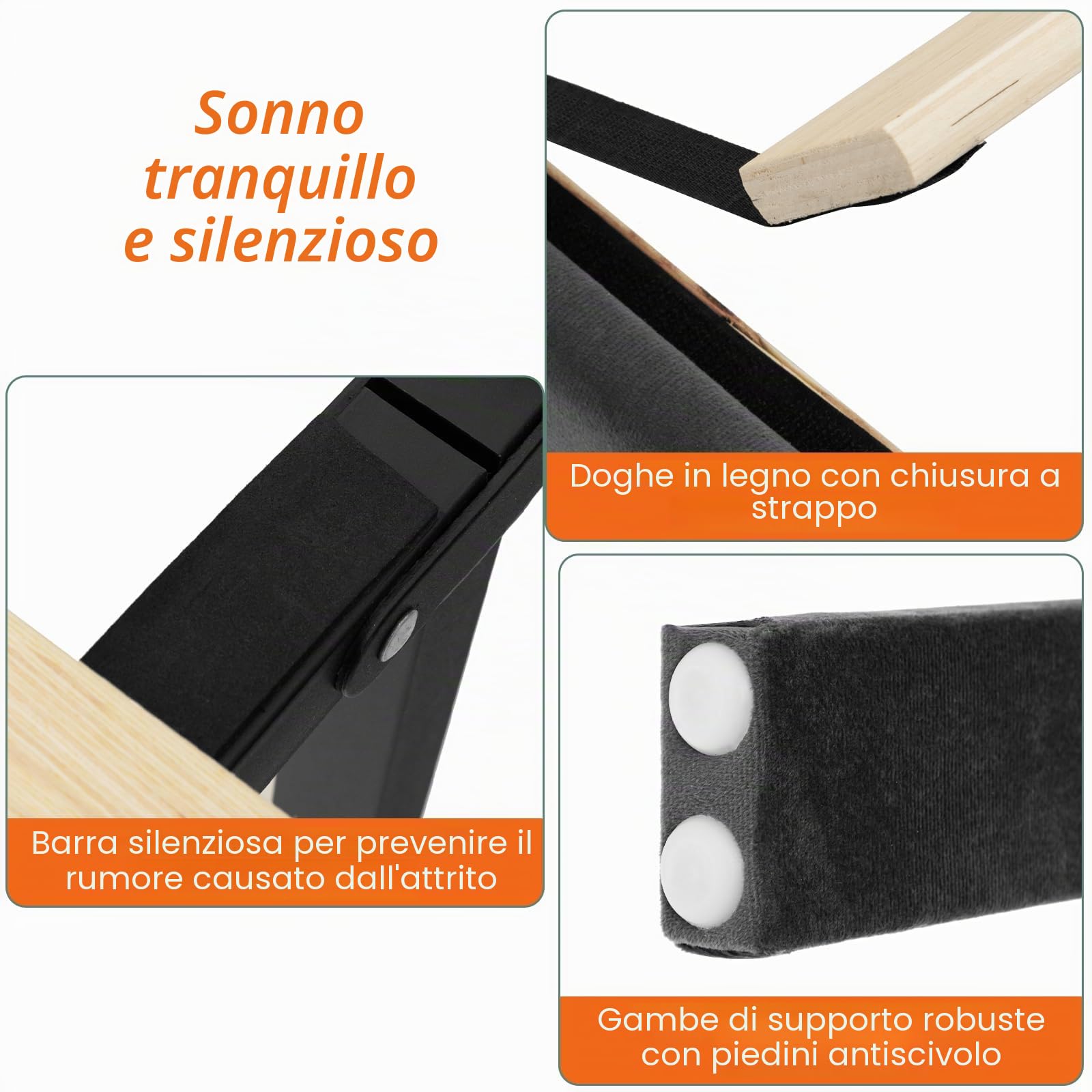 LIFEZEAL Letto Struttura Matrimoniale, 200x140cm, alla Francese, Piazza e Mezza, Letto Imbottito, Max 450kg, con Testiera, Rete a Doghe in Legno, 9 Gambe, Base, Telaio, Supporto, Piattaforma, Moderno