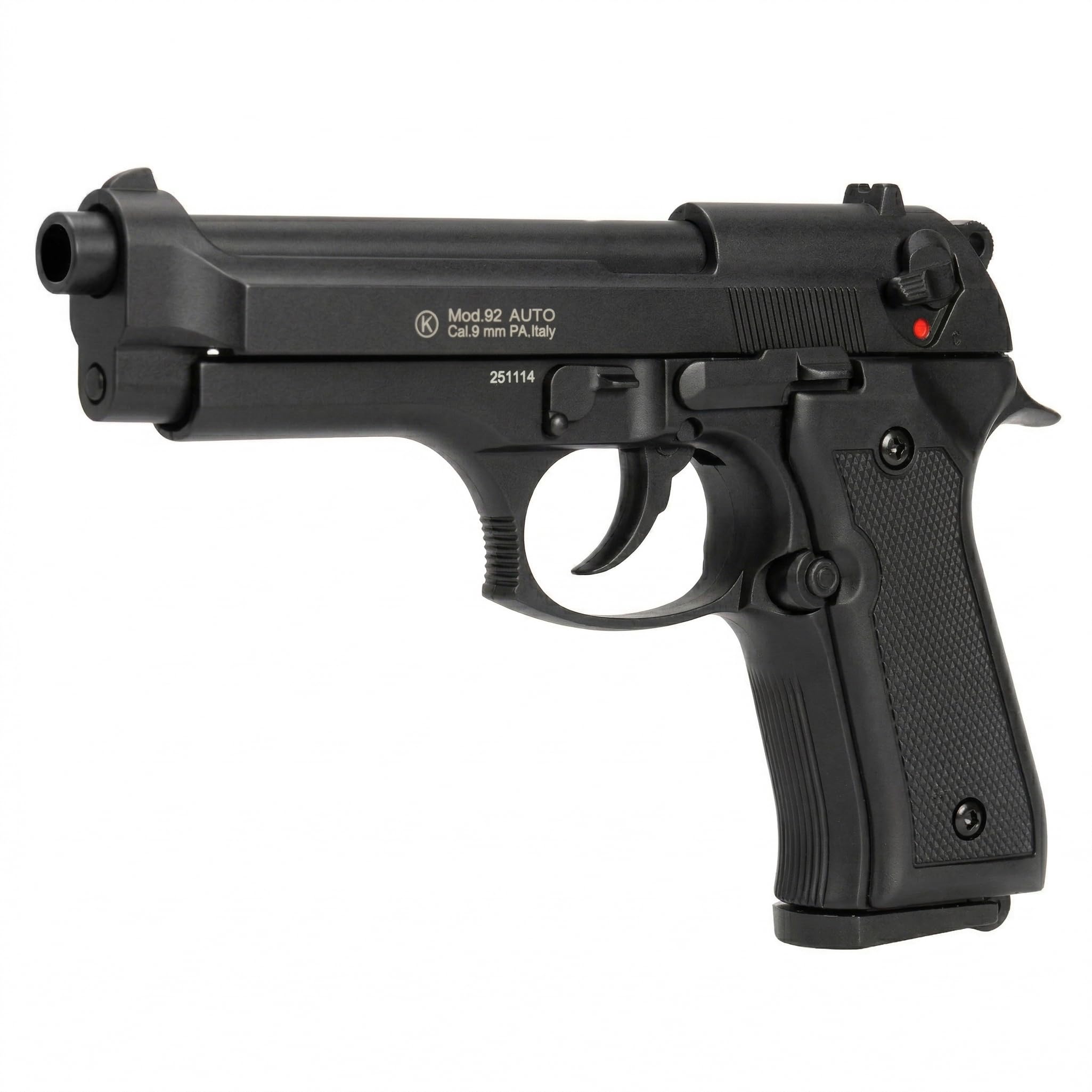 Pistola a salve M92F full metal replica beretta, cal. 8mm, semiautomatica scarrellante, caricatore 18 colpi, valigetta inclusa, made in Italy, 220mm 1100g