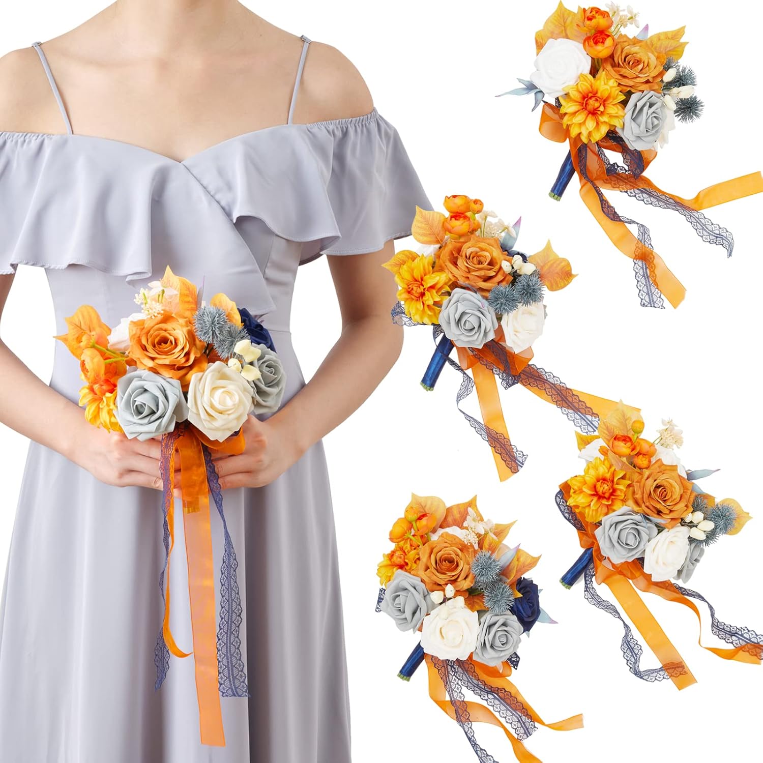 TINGE TIME 7 Inch Artificial Flowers Wedding Bouquets for