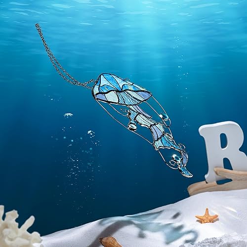 Miniatura 7 de Medusa para colgar en la ventana de vitral, panel interior atrapasoles de vida marina en el océano, decoración náutica para el hogar, pared, jardín,