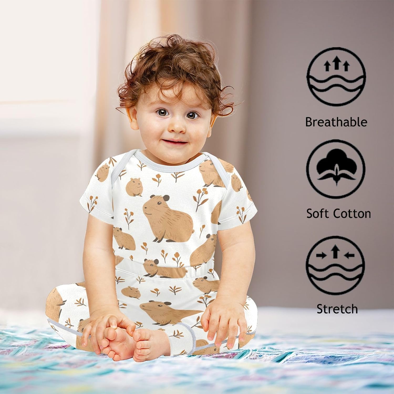 vvfelixl Baby Clothes Water Rat Flowers Baby Bodysuits Set Unisex Short Sleeve Babys Pants Sets 0-3M