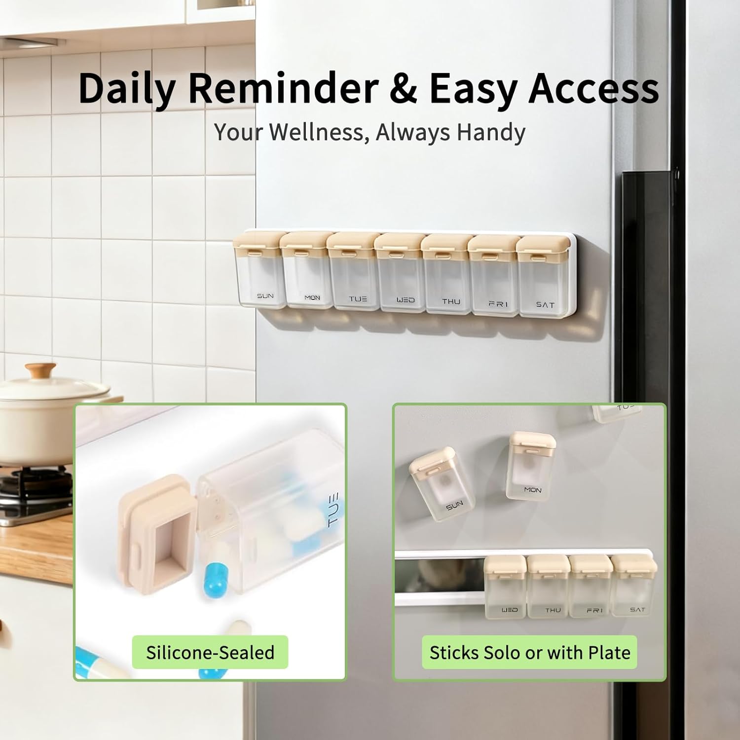 weekly pill organizer 1 time a day weekly pill organizer magnetic large travel pill case, week once daily medication dispenser medicine container holder for supplement box 7 day 1 time a day (brown)