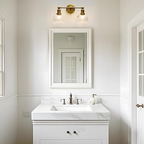 Miniatura 4 de Aplique industrial de pared de vidrio de doble brazo con pantalla de globo a rayas transparentes, lámpara de tocador de pared de 2 luces para