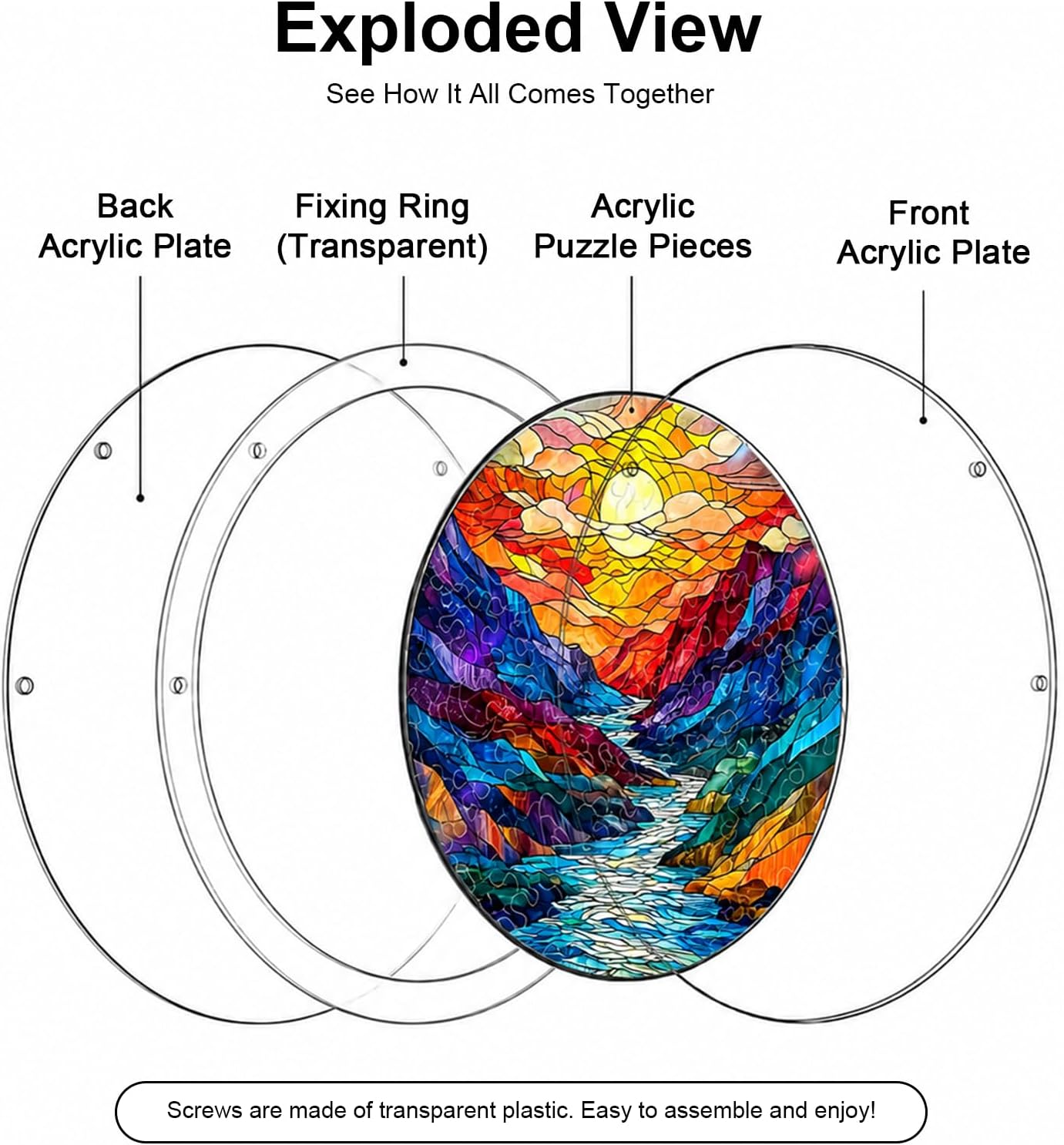 Acrylic Puzzle Suncatcher, 83 Pieces Sunset Canyon – DIY Acrylic Sun Catcher Puzzle for Window Hanging, Home & Garden Decor, 7.4 in