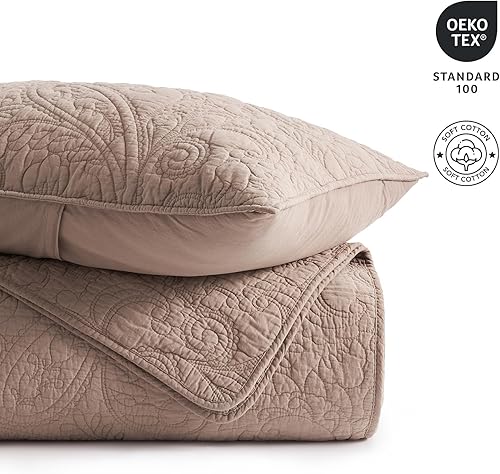 Miniatura 4 de EVERGRACE Juego de Edredón de Paisley 100% Algodón, Juego de 3 Piezas Tamaño Queen – Colcha Ligera Prelavada con 2 Fundas, Cubrecama Matelasse Suave