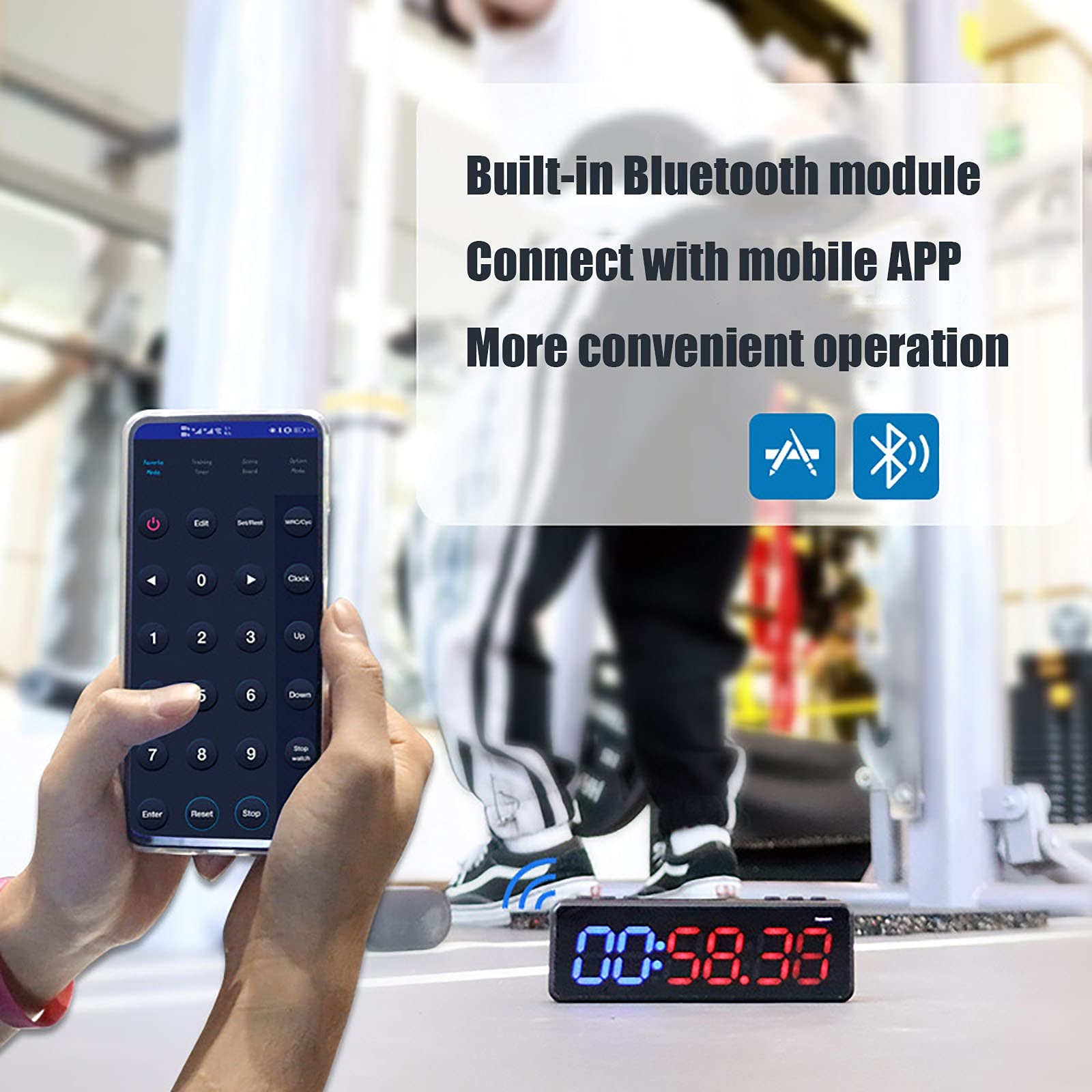 Timer fitness portatile con controllo app Bluetooth, timer a intervalli magnetici, TABATA, EMOM, FGB, MIIT, cronometro, conto alla rovescia, progettato per l'allenamento HIIT, livelli di abilità