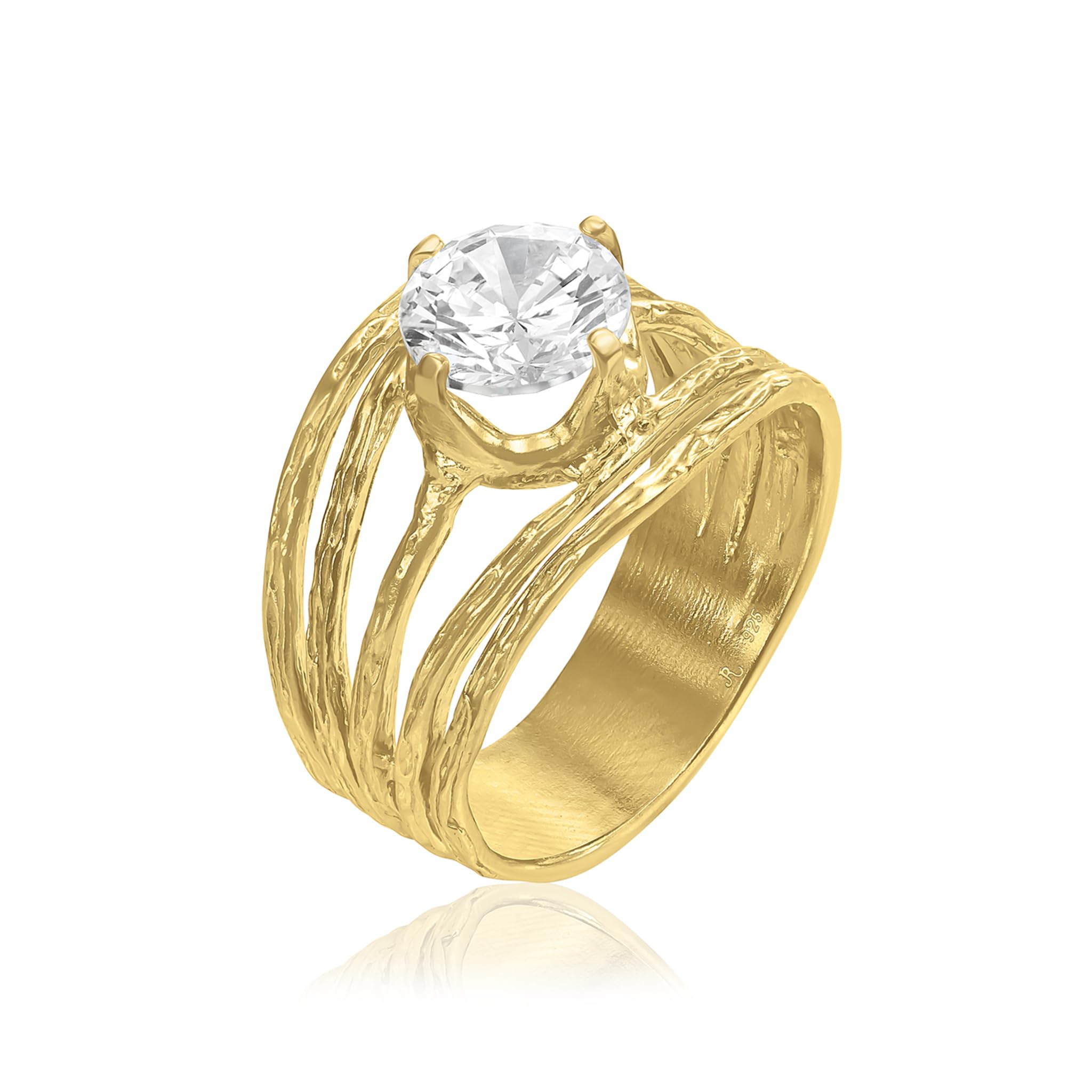 JEAN RACHEL JEWELRY 14K Gold Plated Sterling Silver Ring with 3.40 TCW Floating Cubic Zirconia Vintage Design - Hypoallergenic, Lead & Nickel Free -