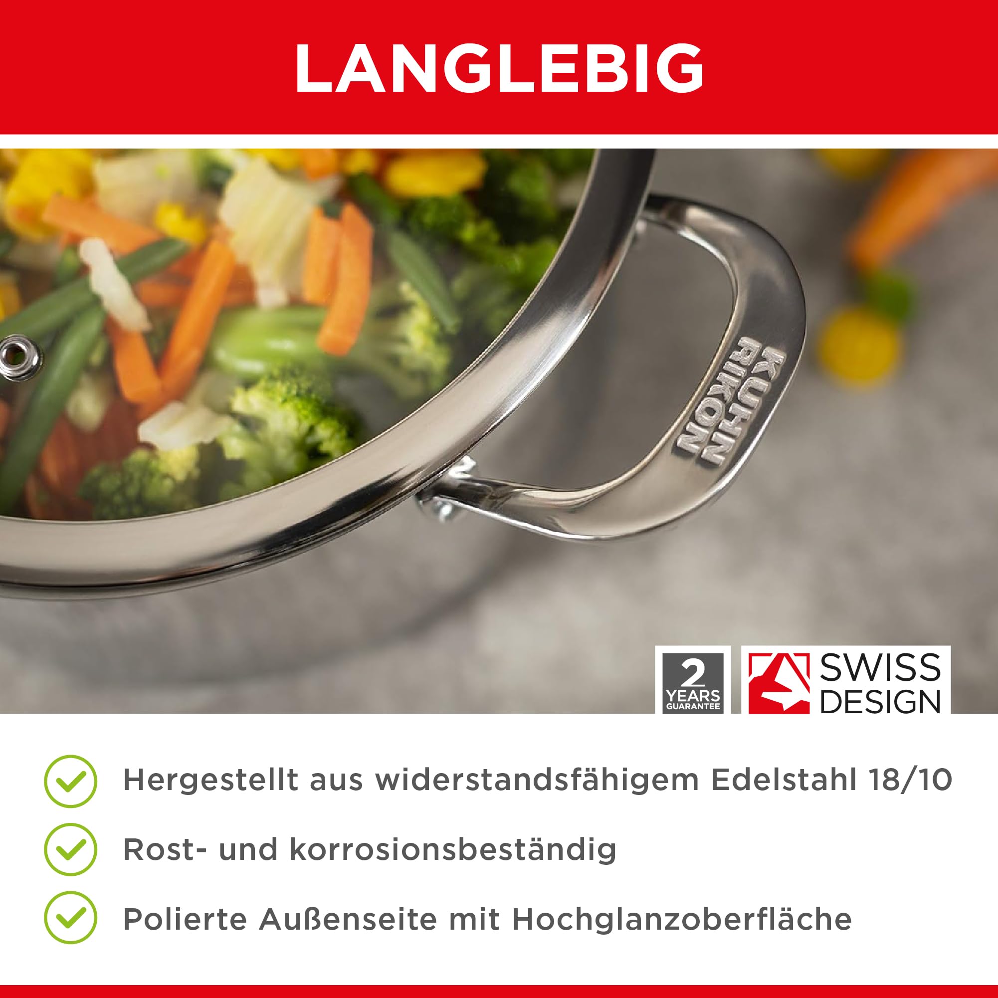 KUHN RIKON ALLROUND Kochtopf 2,3l, 18cm, für alle Herdarten inkl. Induktion, Edelstahltopf mit Glasdeckel, Backofentauglich, Optimale Wärmespeicherung und -verteilung, Spülmaschinentauglich