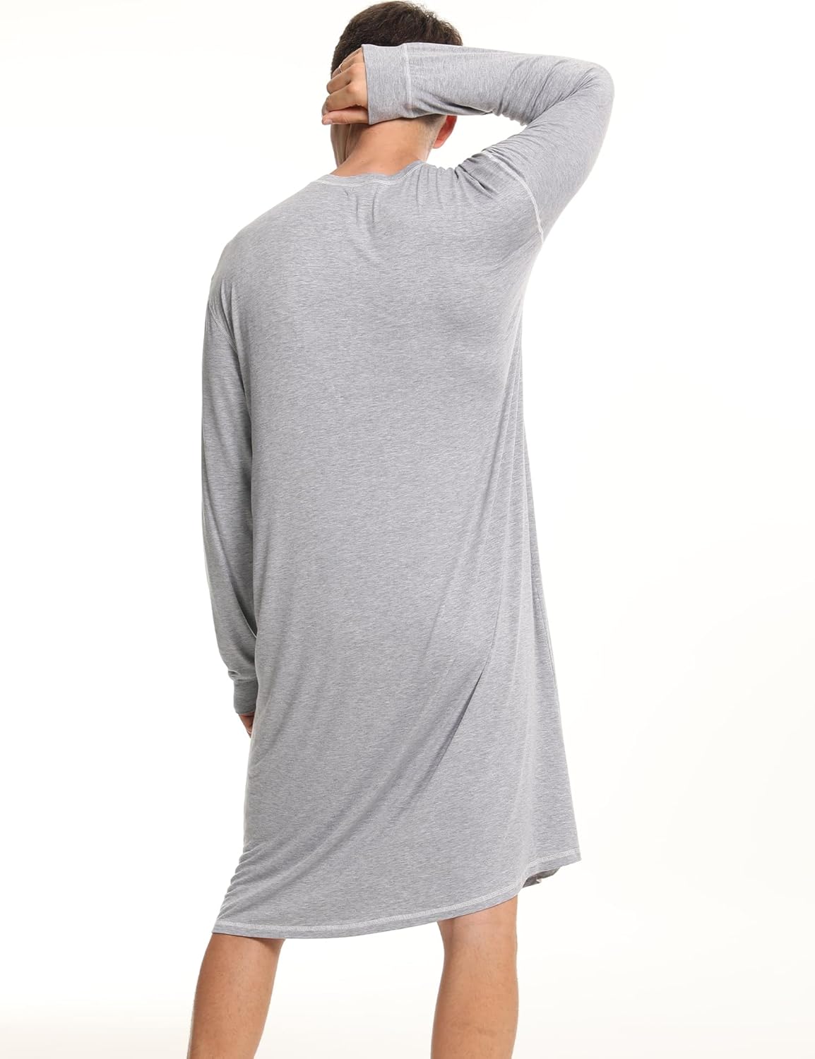 SWOMOG Mens Nightgown Long Sleeve Lounge, Sleep Henley Shirt Pajama Big & Tall Nightshirt Comfy Nightwear S-XXL - Image 5